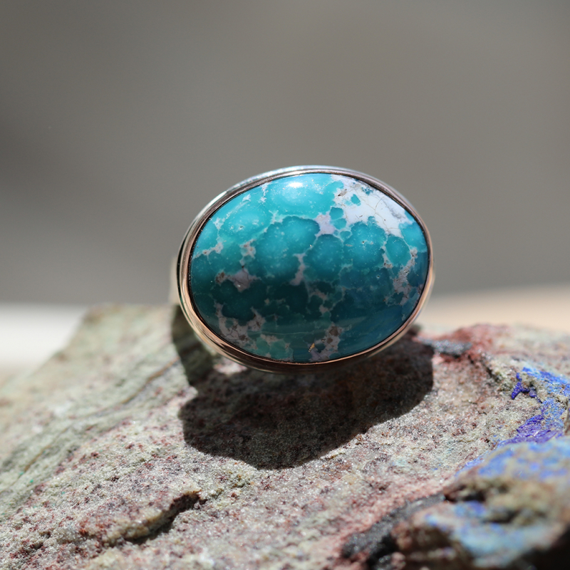 Oval White Water Turquoise Silver and Gold Ring